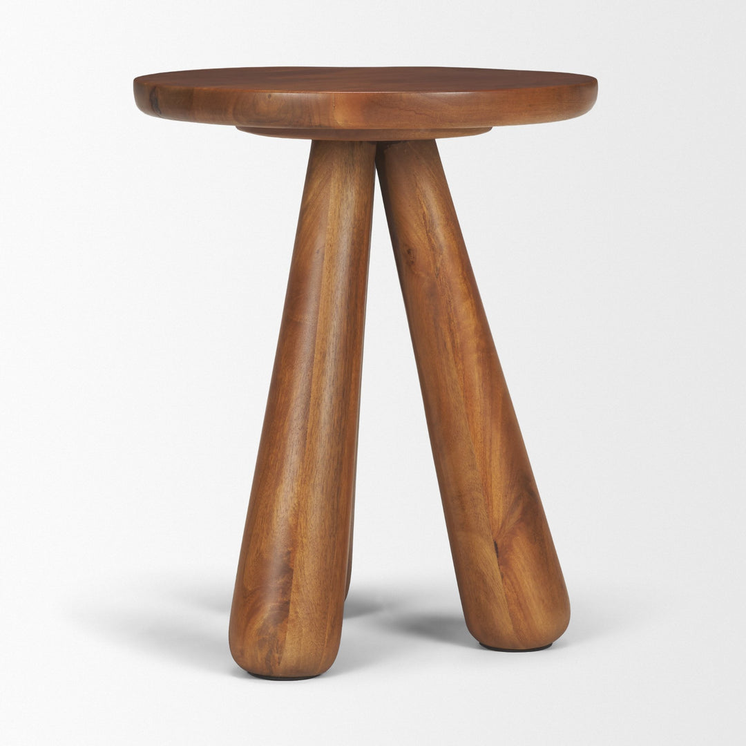 Mora Medium Brown Wood 3-Legged Accent Table