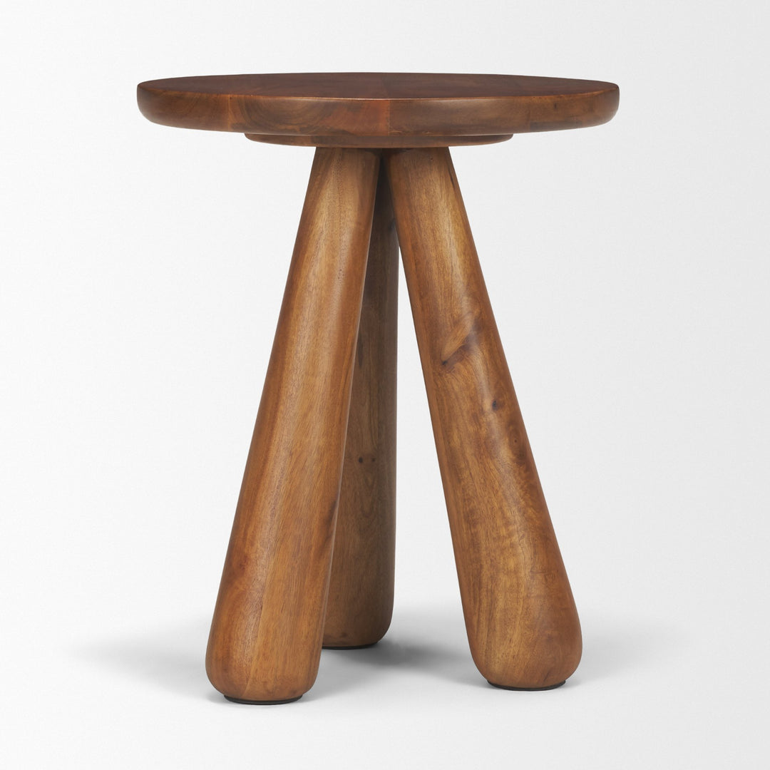 Mora Medium Brown Wood 3-Legged Accent Table