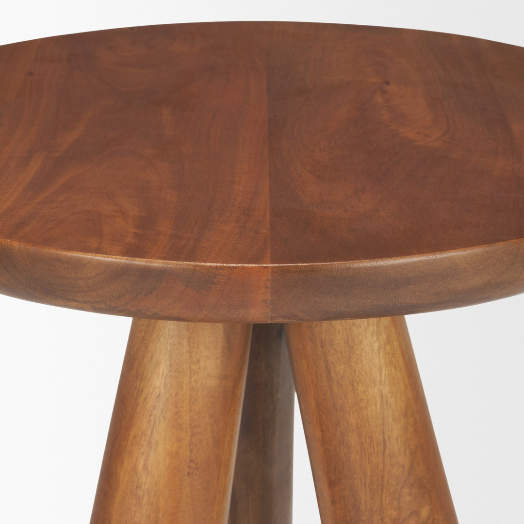 Mora Medium Brown Wood 3-Legged Accent Table