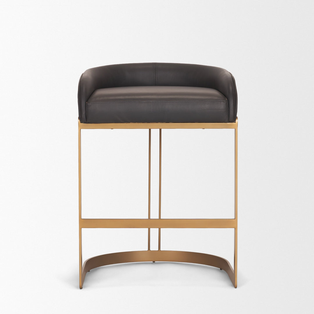 Hollyfield II Charcoal-Brown Leather Seat Gold Metal Base Counter Stool