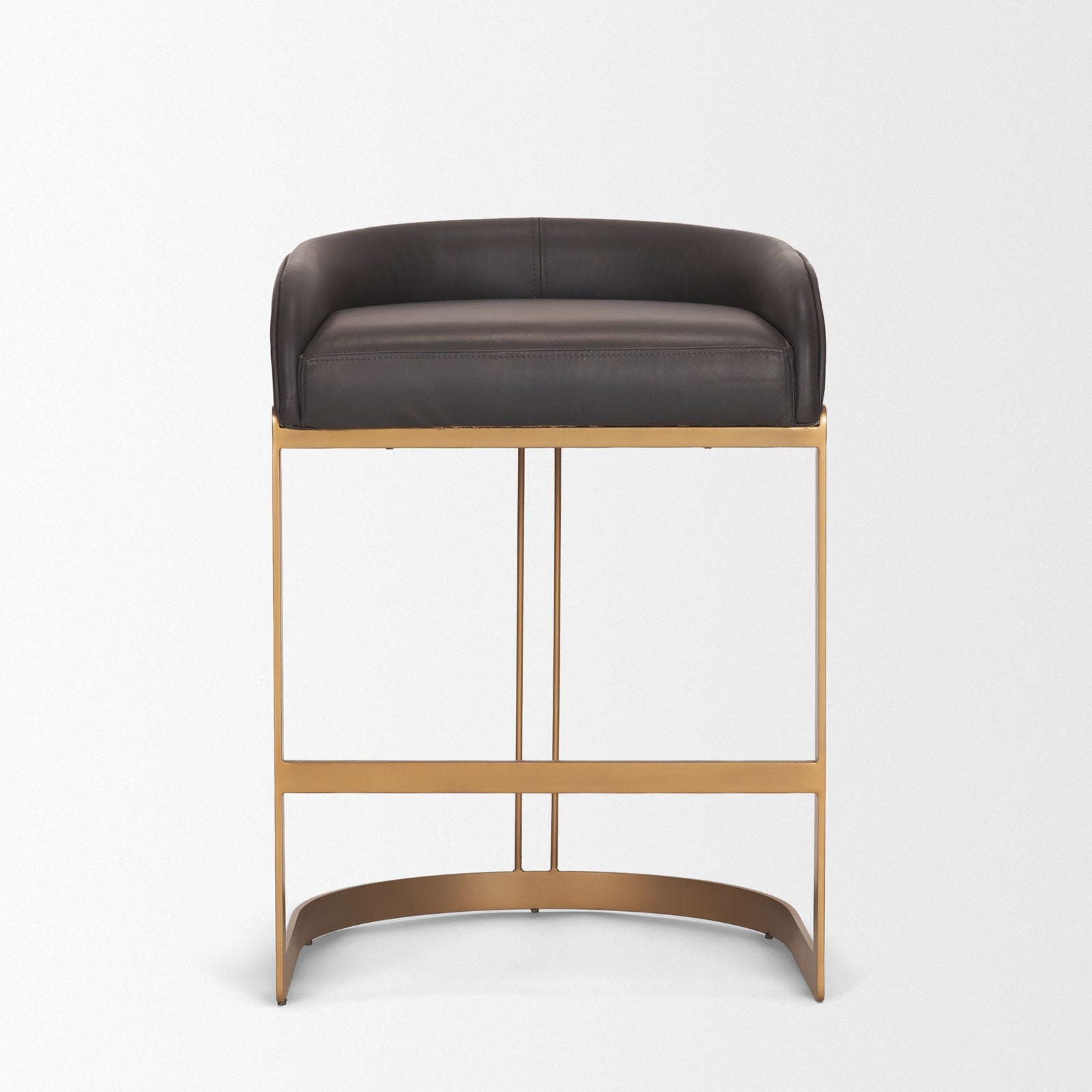 Hollyfield II Charcoal-Brown Leather Seat Gold Metal Base Counter Stool