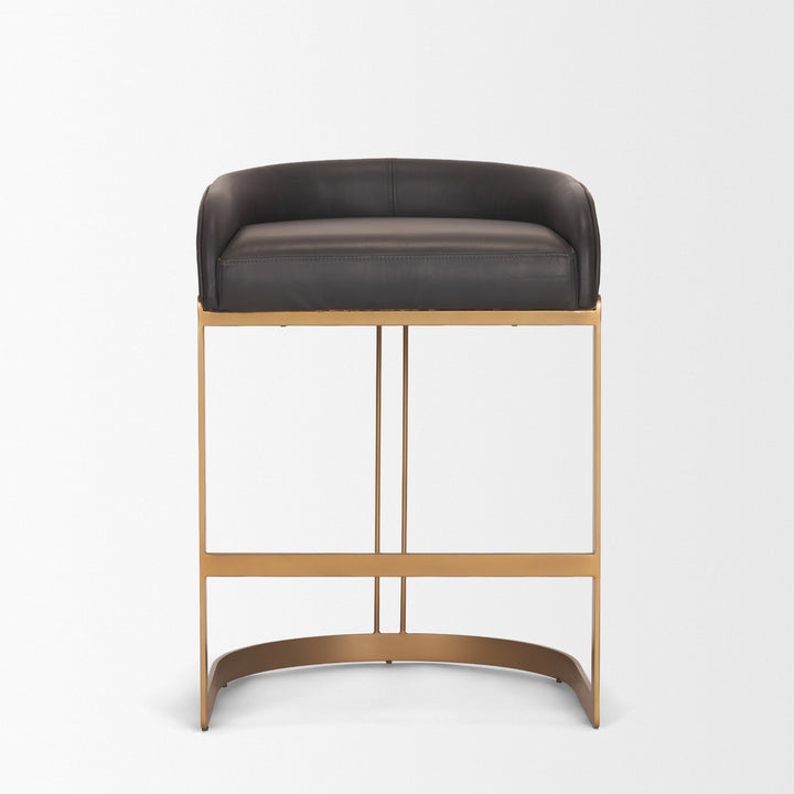 Hollyfield II Charcoal-Brown Leather Seat Gold Metal Base Counter Stool