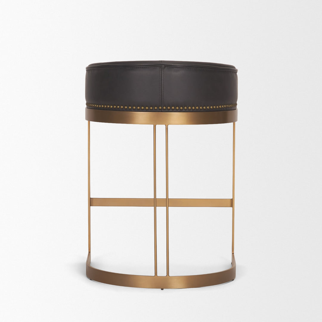 Hollyfield II Charcoal-Brown Leather Seat Gold Metal Base Counter Stool