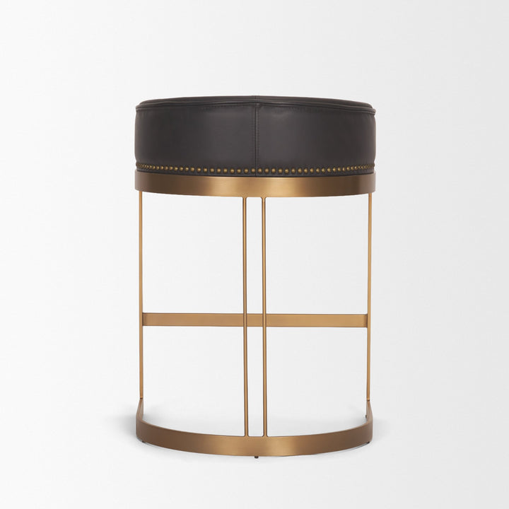 Hollyfield II Charcoal-Brown Leather Seat Gold Metal Base Counter Stool