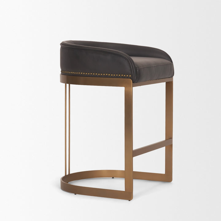 Hollyfield II Charcoal-Brown Leather Seat Gold Metal Base Counter Stool