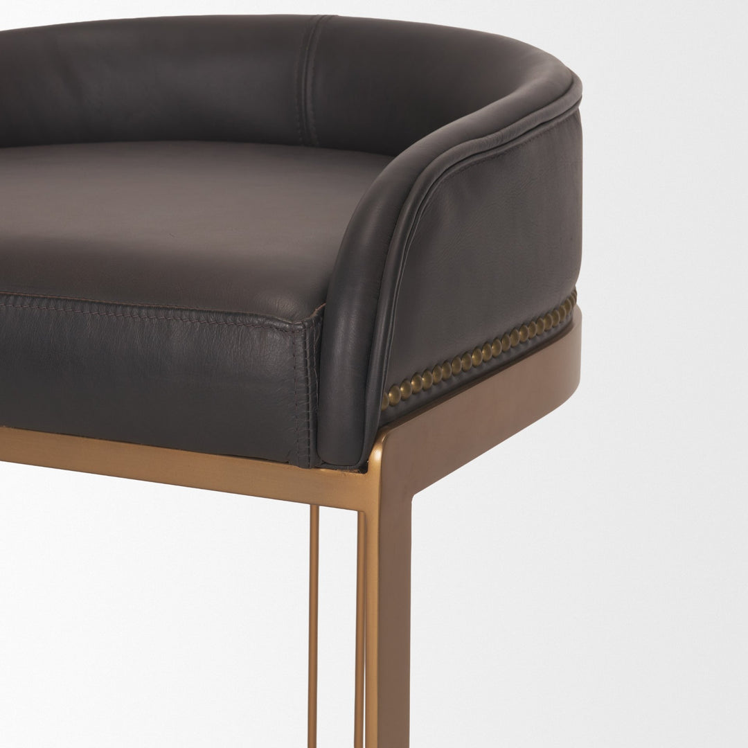 Hollyfield II Charcoal-Brown Leather Seat Gold Metal Base Counter Stool