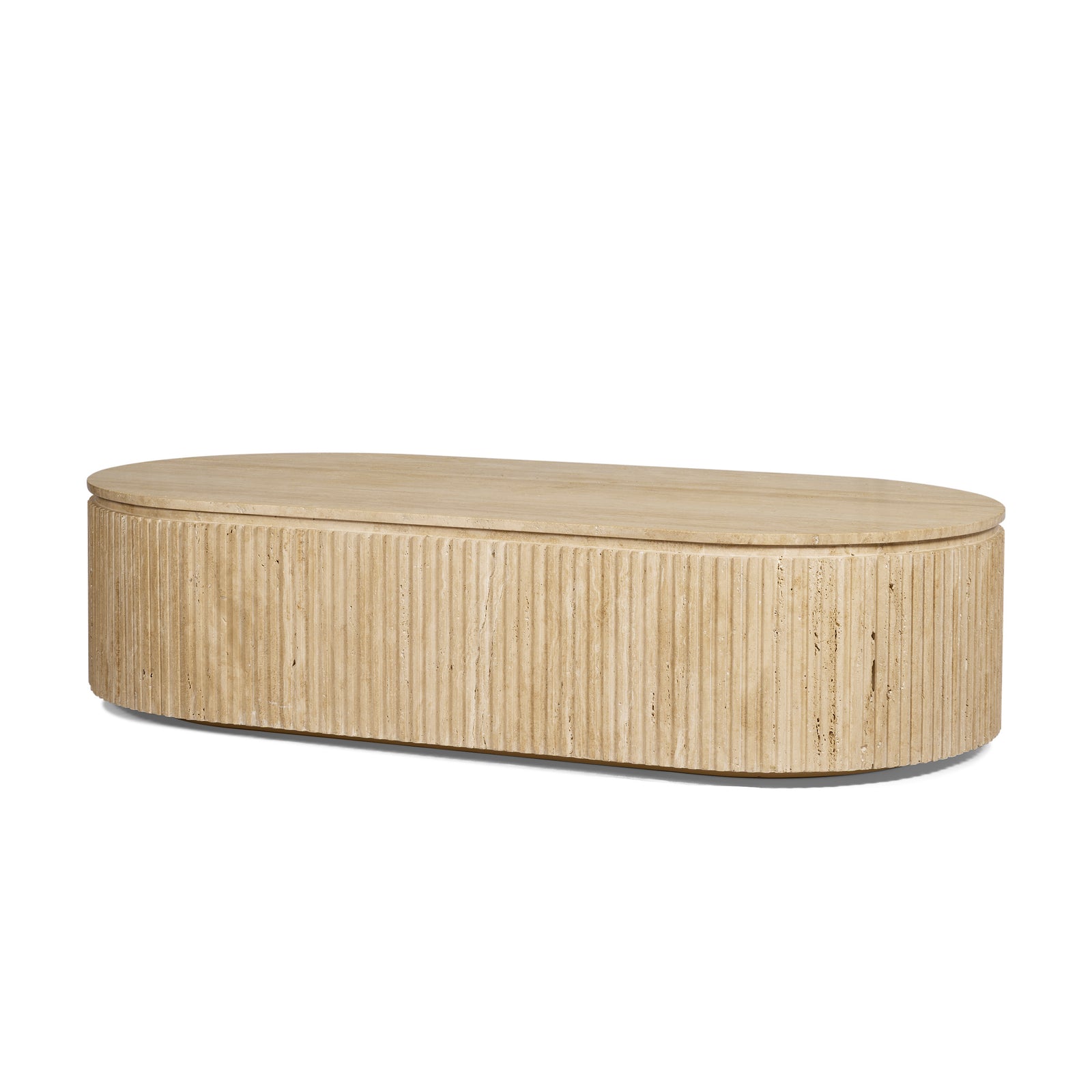 Elara Ribbed Oblong Travertine Coffee Table