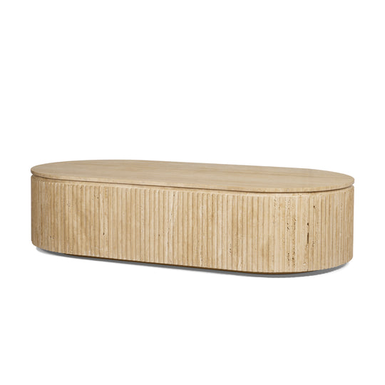 Elara Ribbed Oblong Travertine Coffee Table