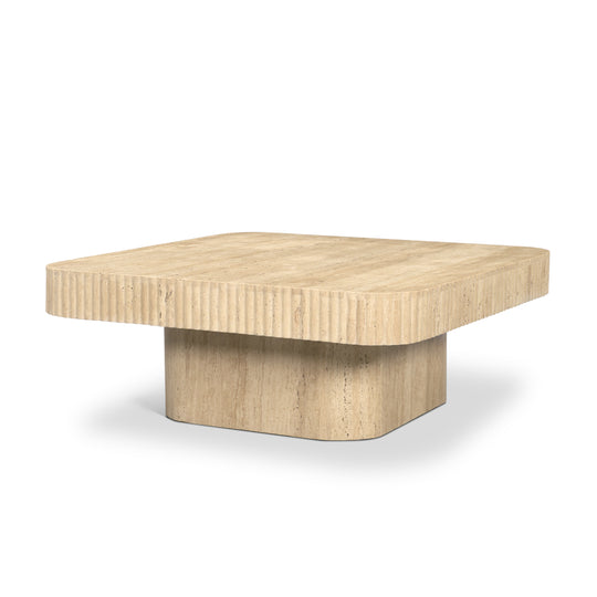 Tavora Ribbed Square Travertine Coffee Table