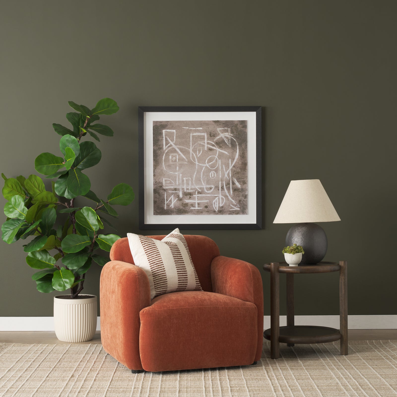 Saga Stonewashed Rust Chenille Fabric Upholstered Chair