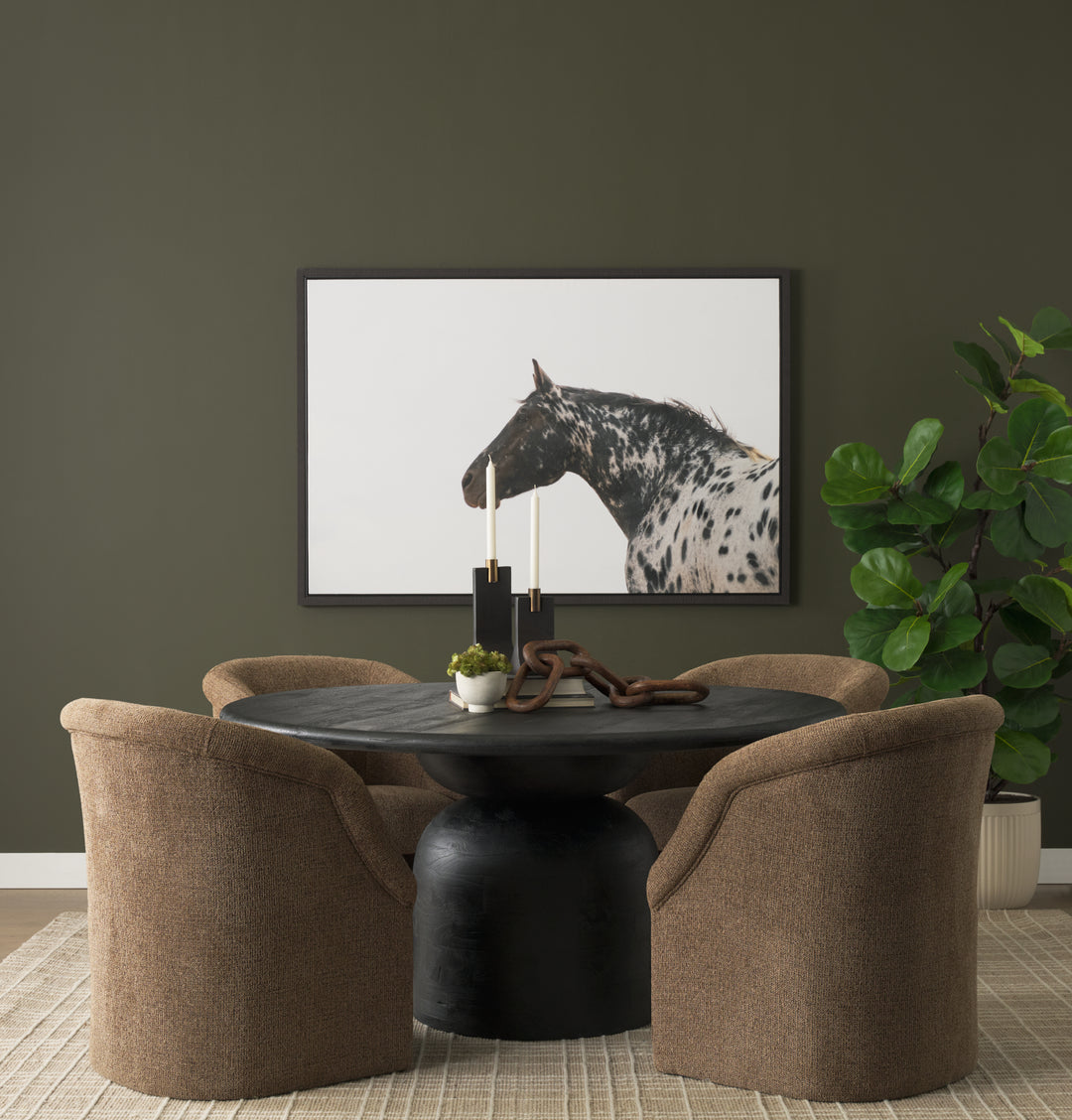 Curtis Brown Fabric Barrelback Half-Moon Base Dining Armchair