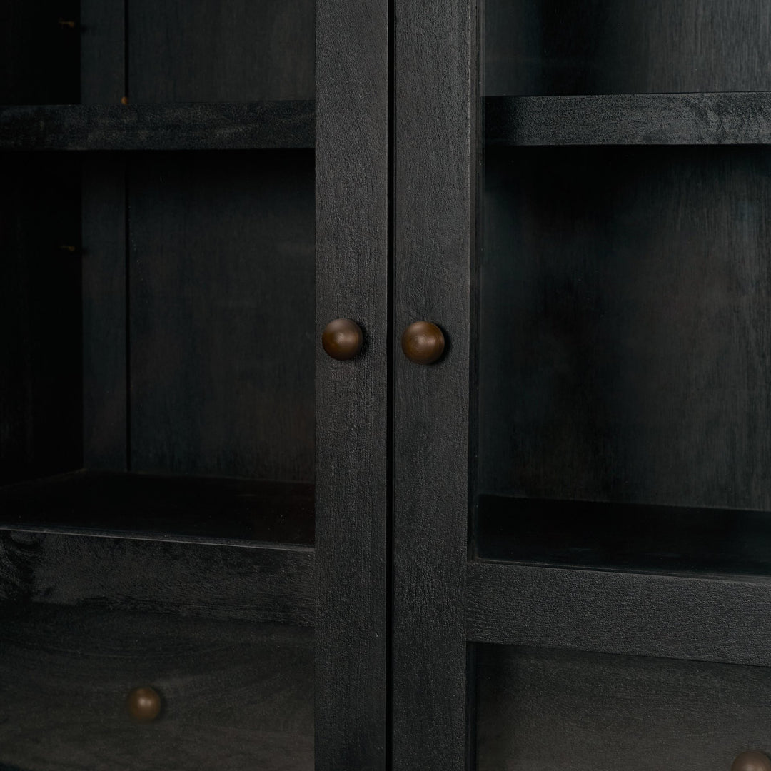 Suri Black Wood W/Glass Doors Arched Curio Cabinet