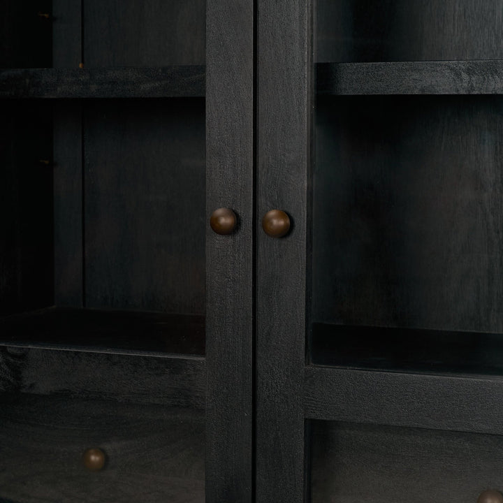 Suri Black Wood W/Glass Doors Arched Curio Cabinet