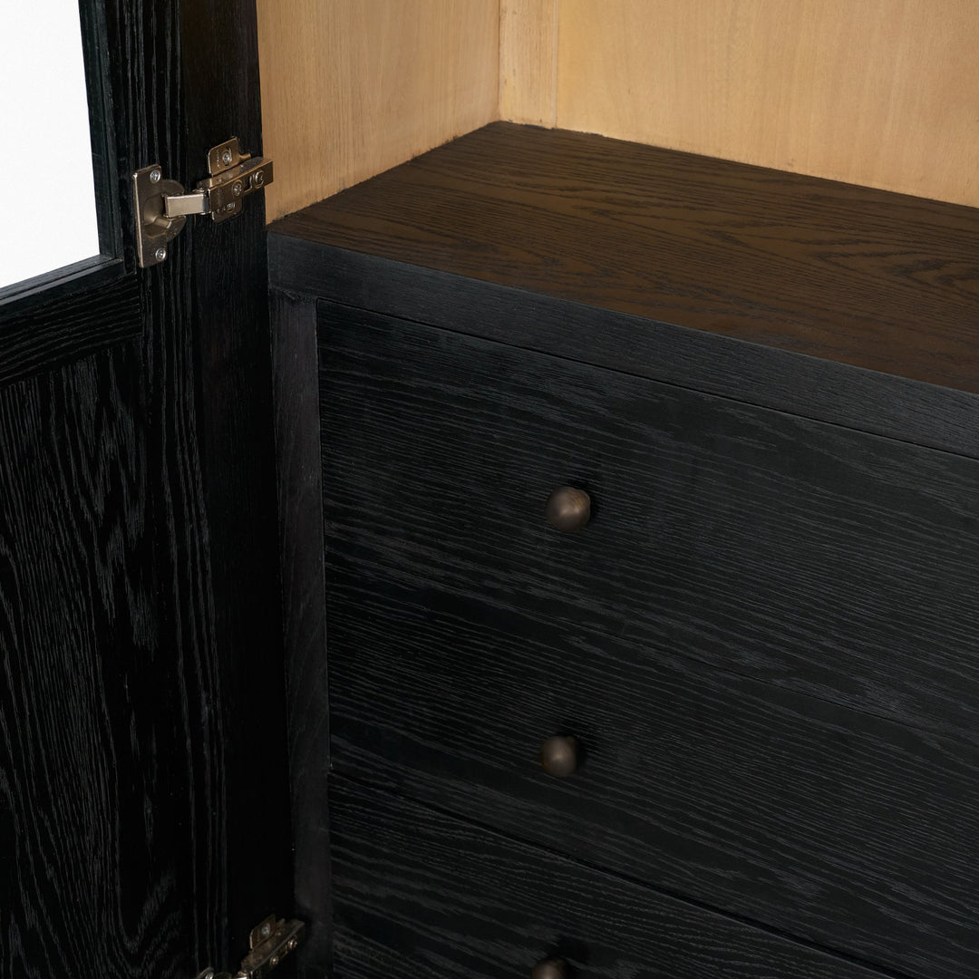 Henry Black & Light Brown Oak Wood w/ Glass Doors Curio Cabinet