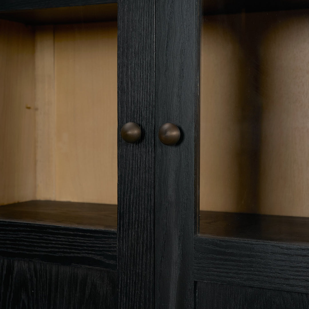Henry Black & Light Brown Oak Wood w/ Glass Doors Curio Cabinet