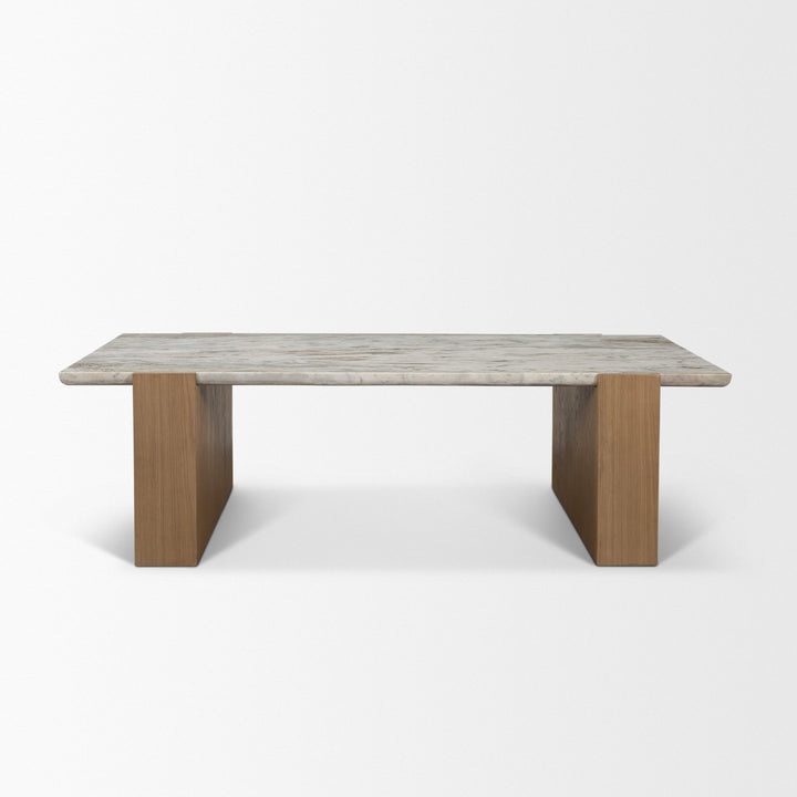 Milos Pink Marble Top w/ Light Brown Oak Wood Coffee Table