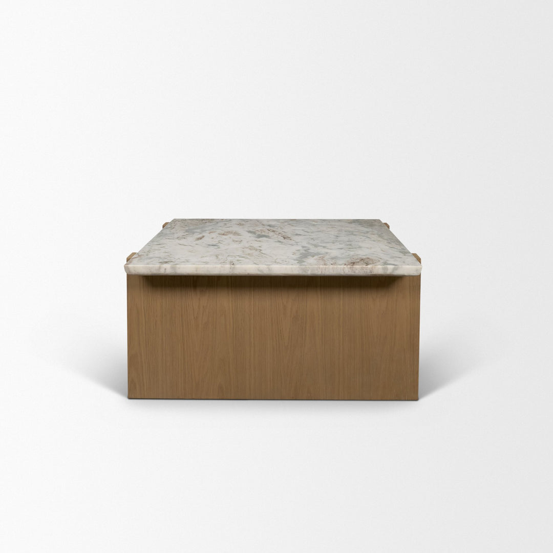 Milos Pink Marble Top w/ Light Brown Oak Wood Coffee Table