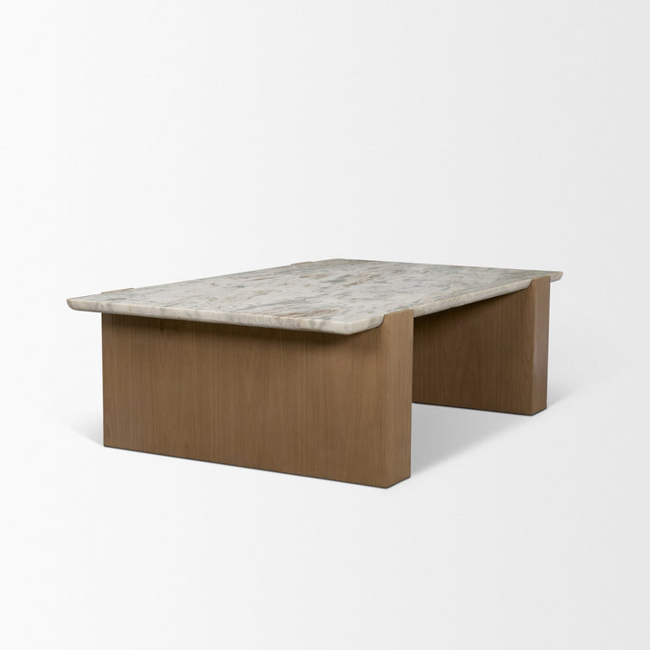 Milos Pink Marble Top w/ Light Brown Oak Wood Coffee Table