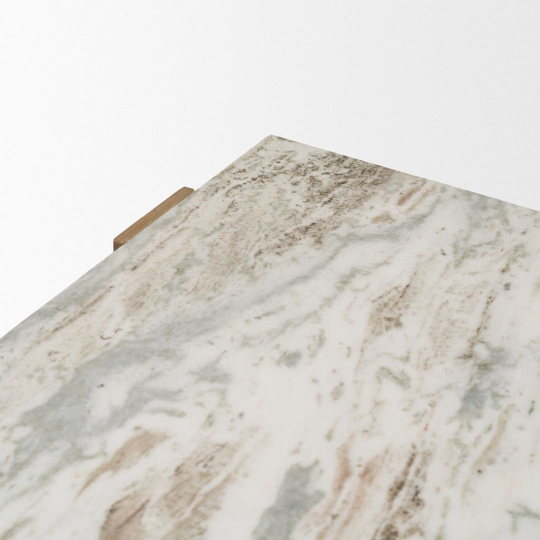 Milos Pink Marble Top w/ Light Brown Oak Wood Coffee Table