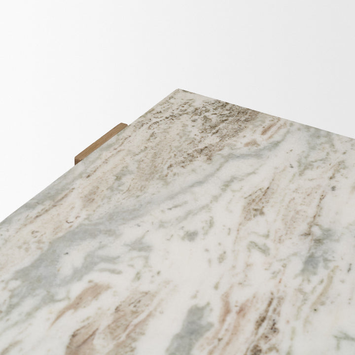 Milos Pink Marble Top w/ Light Brown Oak Wood Coffee Table