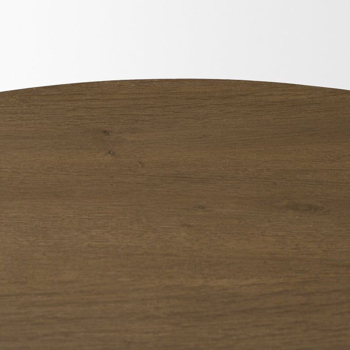 Lyonne 42" Round Medium Brown Oak Wood Pedestal Dining Table