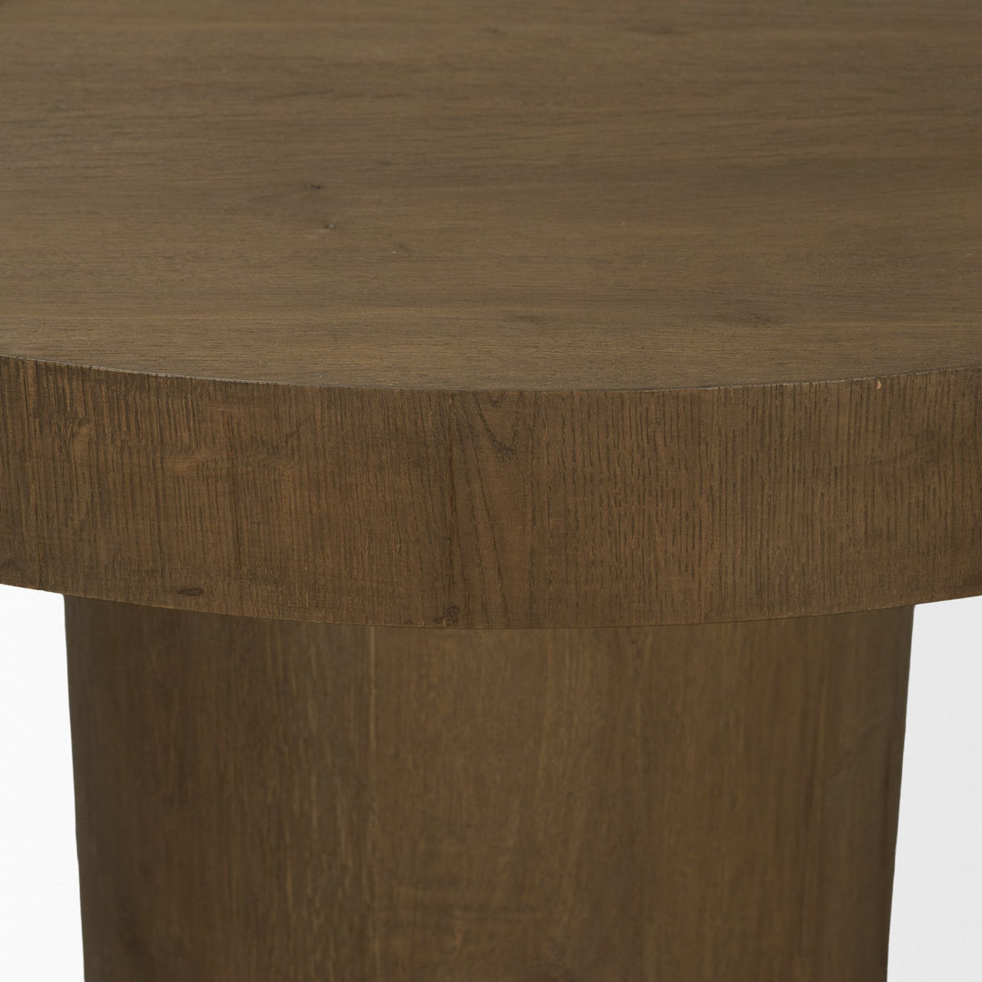 Lyonne 42" Round Medium Brown Oak Wood Pedestal Dining Table