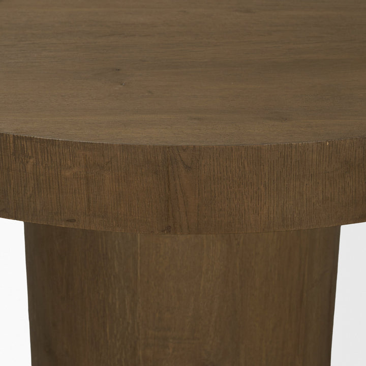 Lyonne 42" Round Medium Brown Oak Wood Pedestal Dining Table