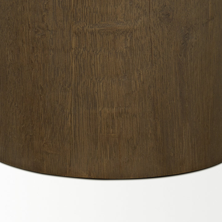Lyonne Round Medium Brown Oak Wood Pedestal Side Tables