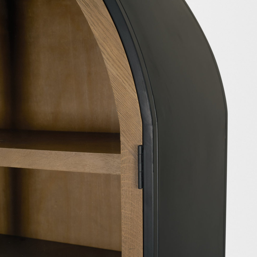Sloan 47.5W x 80.5H Light Brown W/Black Metal Frame Arched Cabinet
