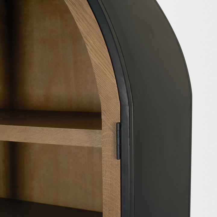 Sloan 47.5W x 80.5H Light Brown W/Black Metal Frame Arched Cabinet