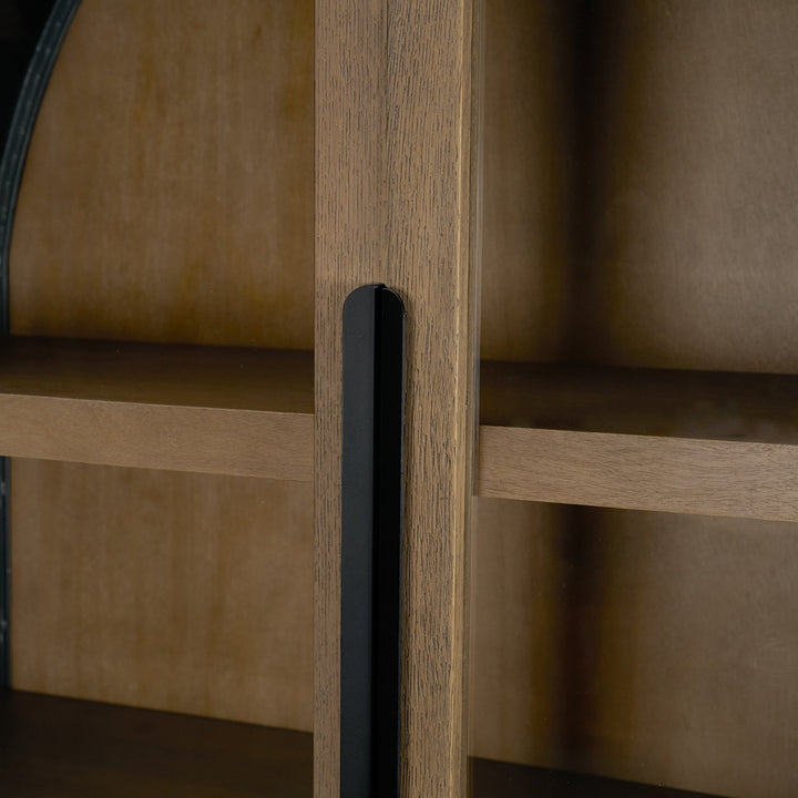 Sloan 47.5W x 80.5H Light Brown W/Black Metal Frame Arched Cabinet