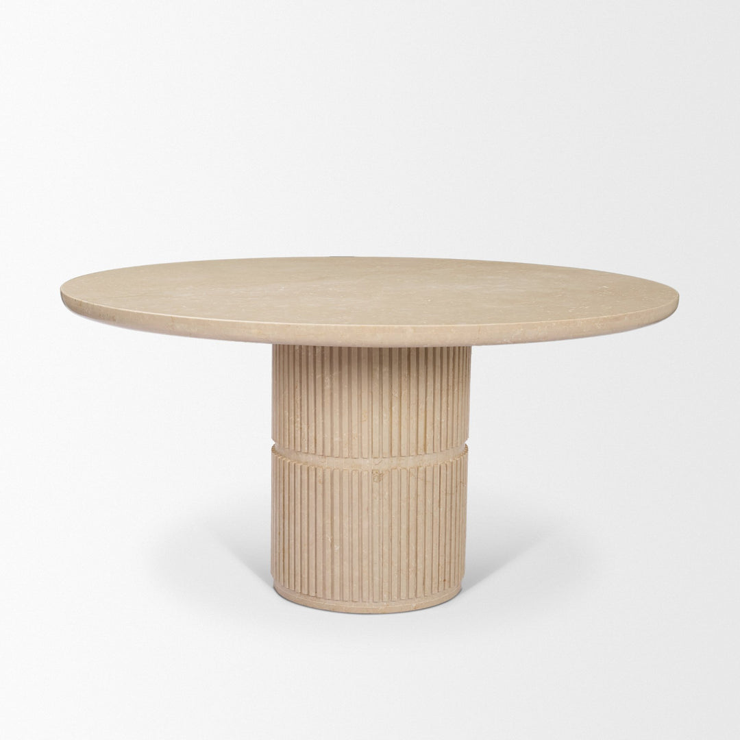 Sorrano 59" Botticino Marble Round w/ Fluted Base Dining Table