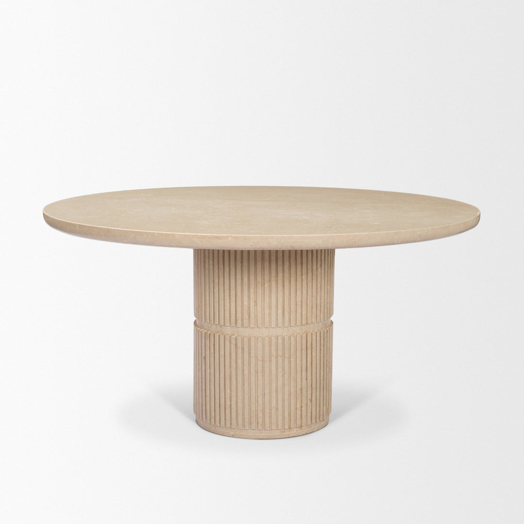 Sorrano 59" Botticino Marble Round w/ Fluted Base Dining Table