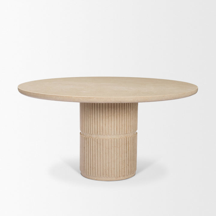 Sorrano 59" Botticino Marble Round w/ Fluted Base Dining Table