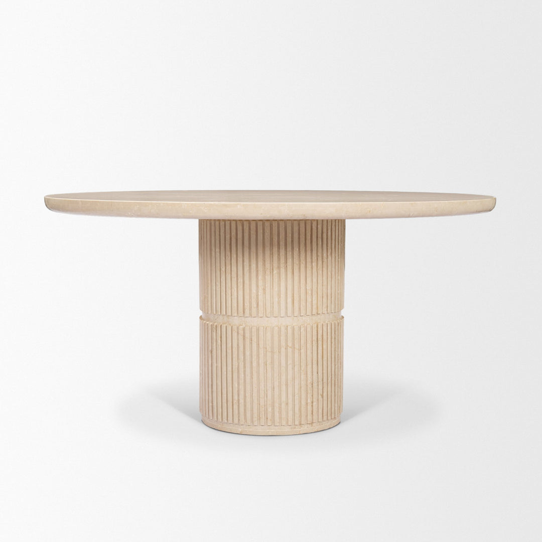 Sorrano 59" Botticino Marble Round w/ Fluted Base Dining Table