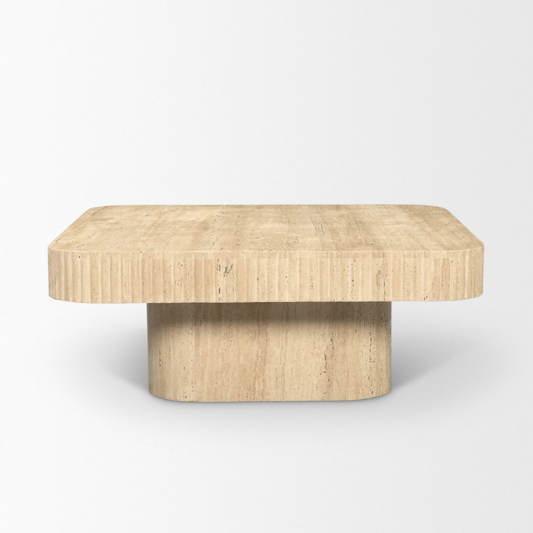 Tavora Ribbed Square Travertine Coffee Table