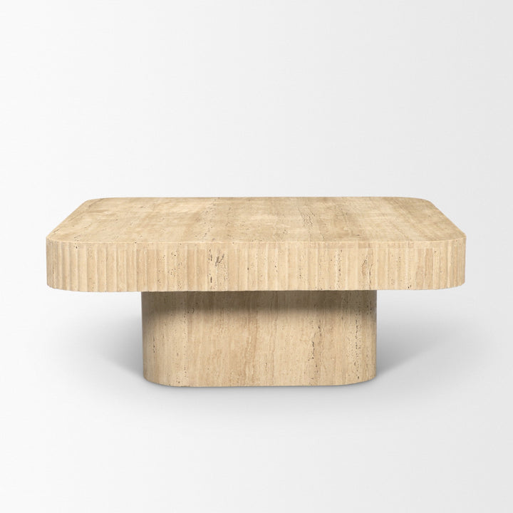 Tavora Ribbed Square Travertine Coffee Table