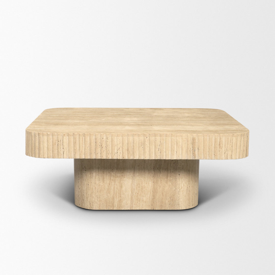 Tavora Ribbed Square Travertine Coffee Table