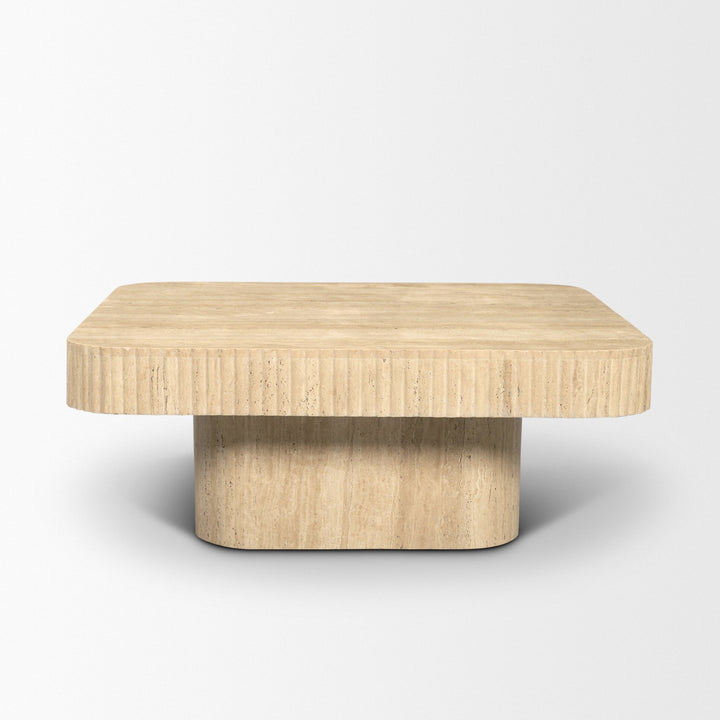 Tavora Ribbed Square Travertine Coffee Table