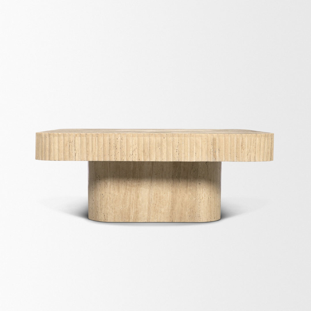 Tavora Ribbed Square Travertine Coffee Table