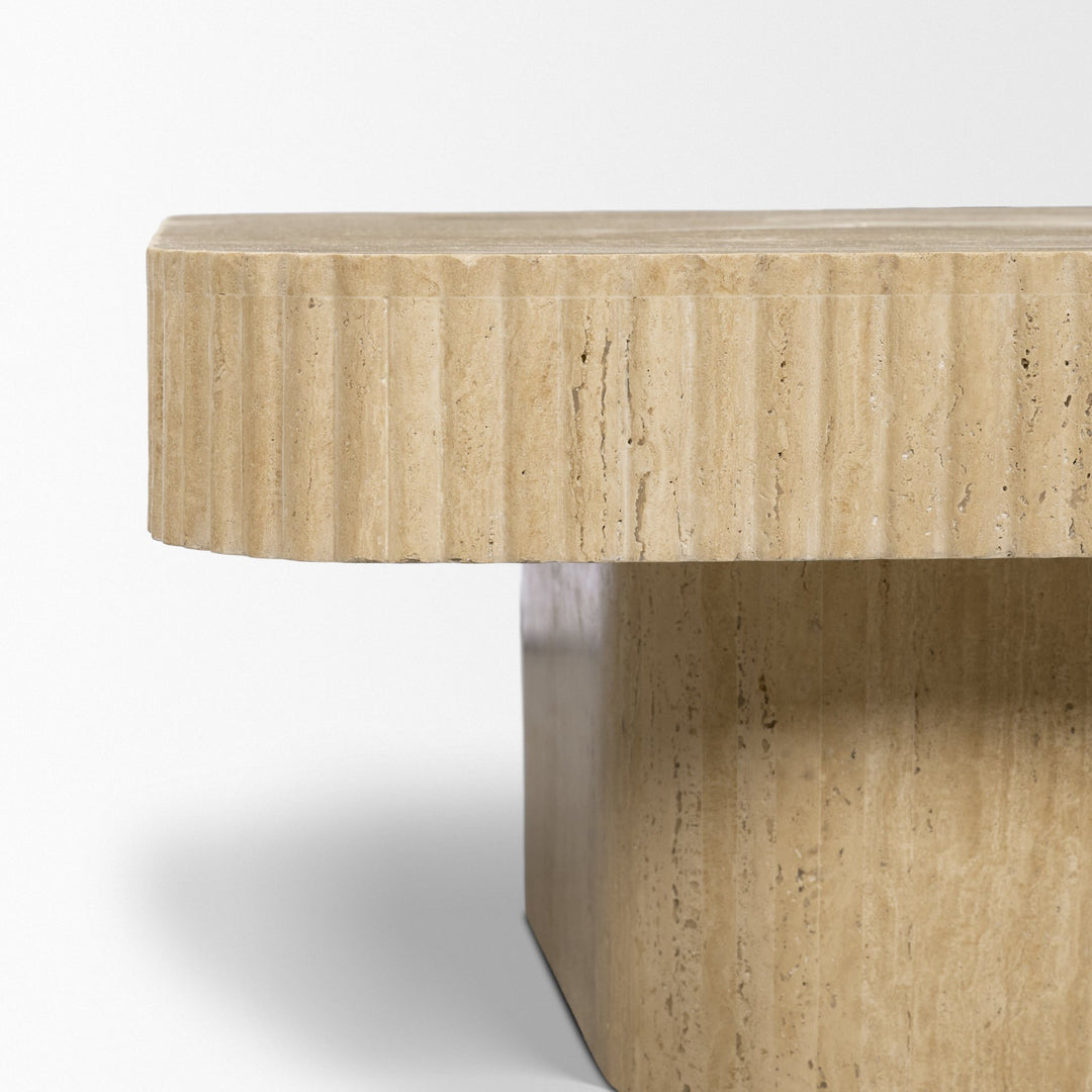 Tavora Ribbed Square Travertine Coffee Table