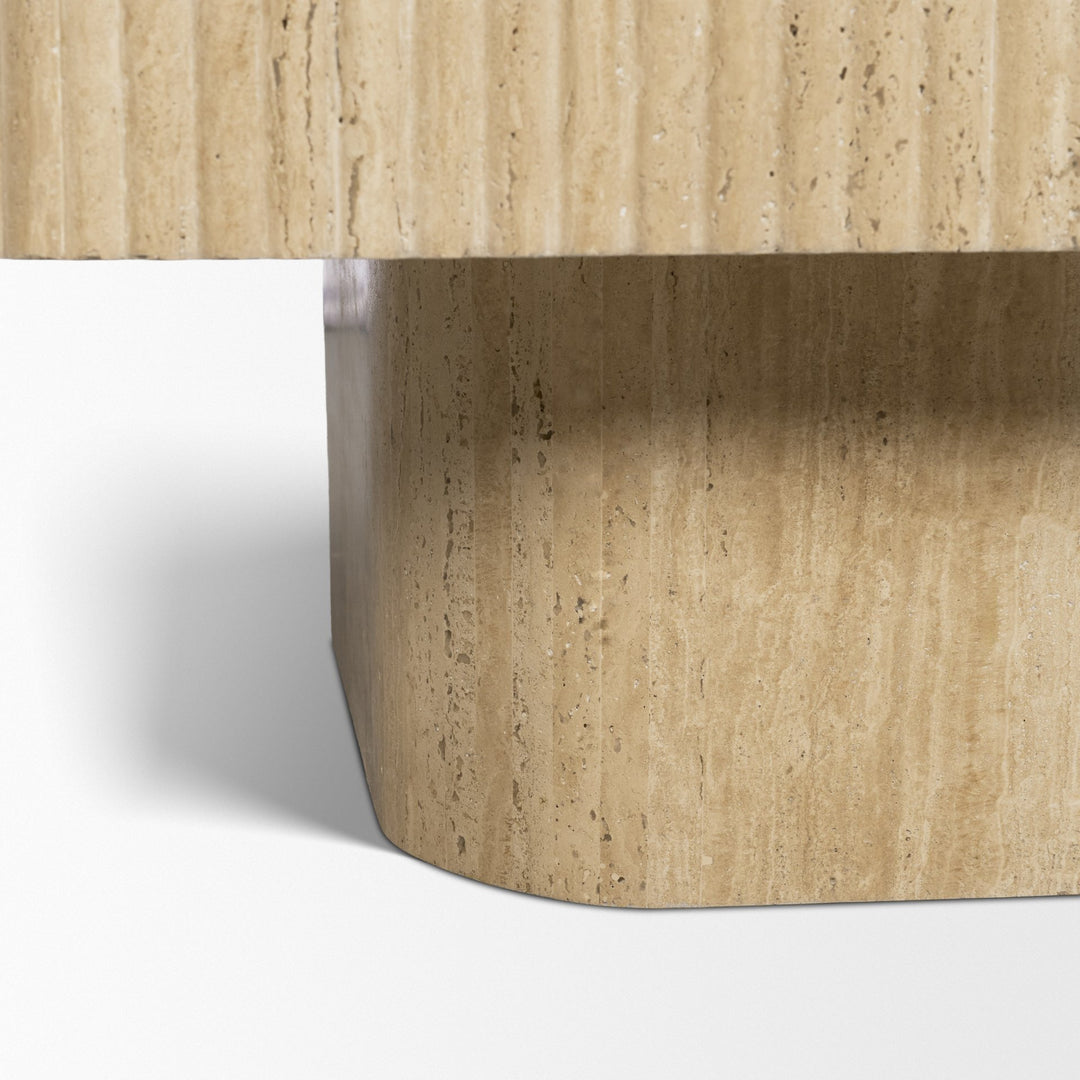 Tavora Ribbed Square Travertine Coffee Table