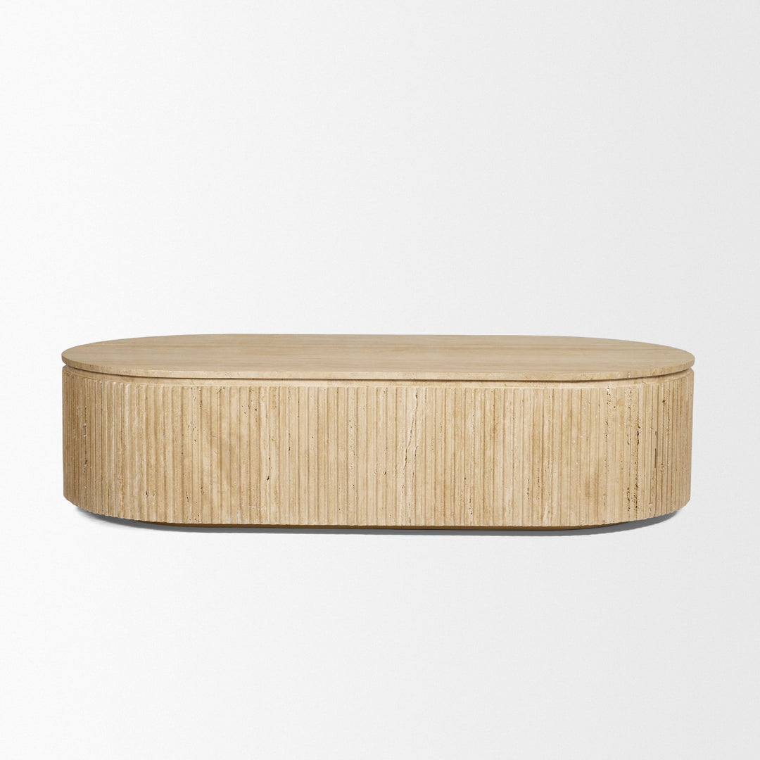 Elara Ribbed Oblong Travertine Coffee Table