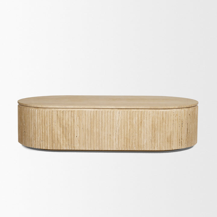 Elara Ribbed Oblong Travertine Coffee Table