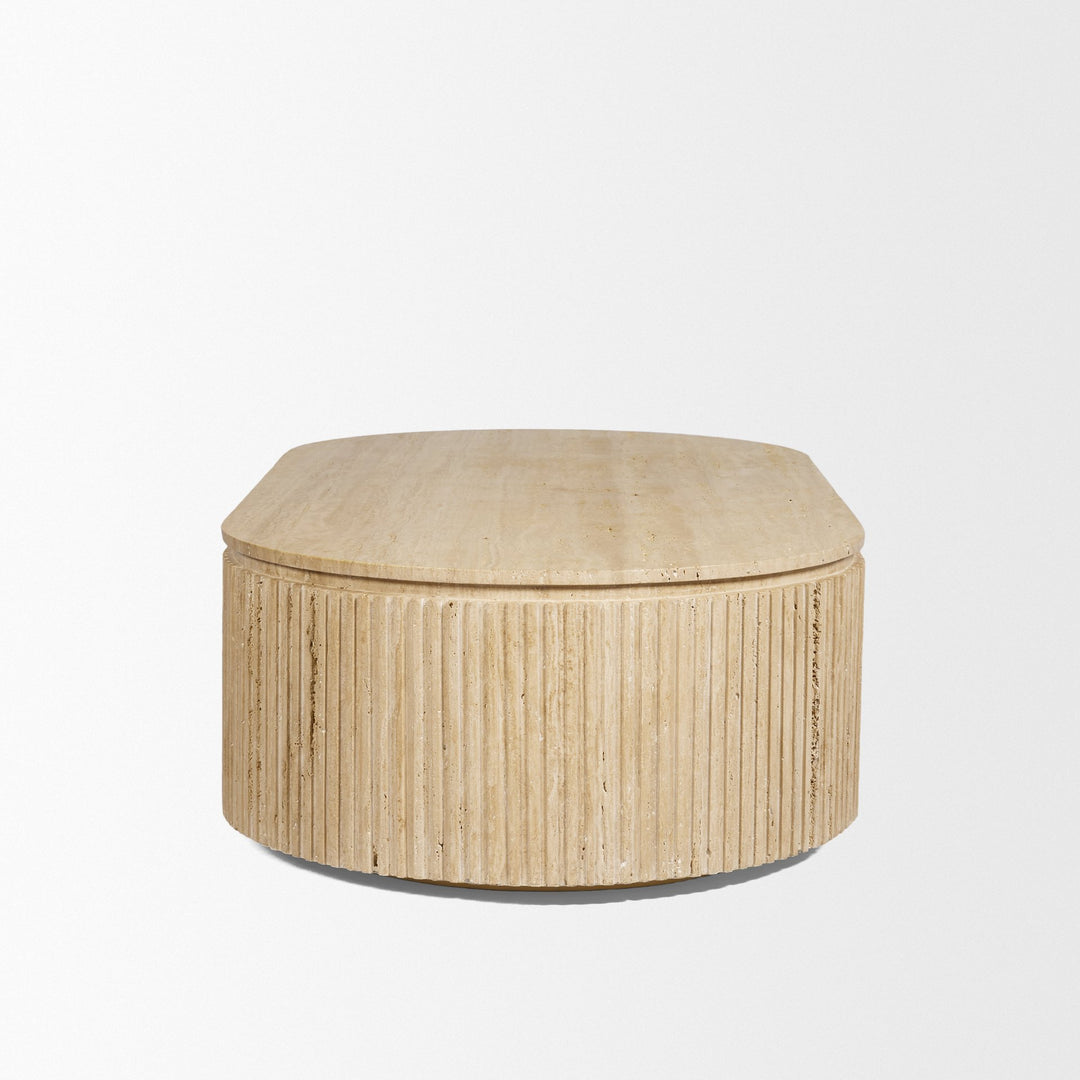 Elara Ribbed Oblong Travertine Coffee Table
