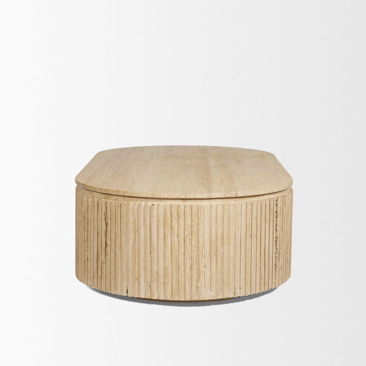 Elara Ribbed Oblong Travertine Coffee Table