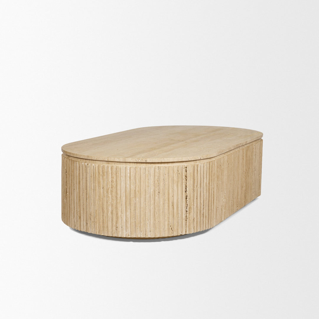 Elara Ribbed Oblong Travertine Coffee Table