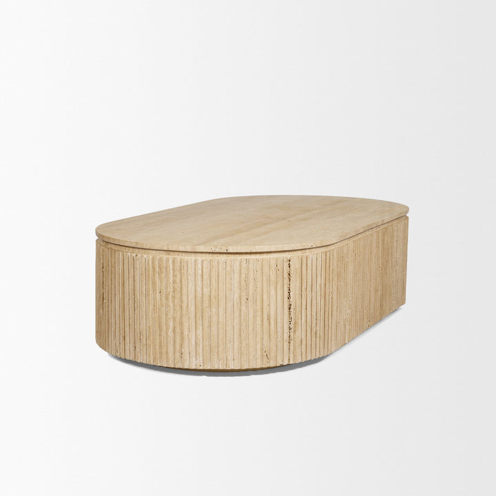 Elara Ribbed Oblong Travertine Coffee Table