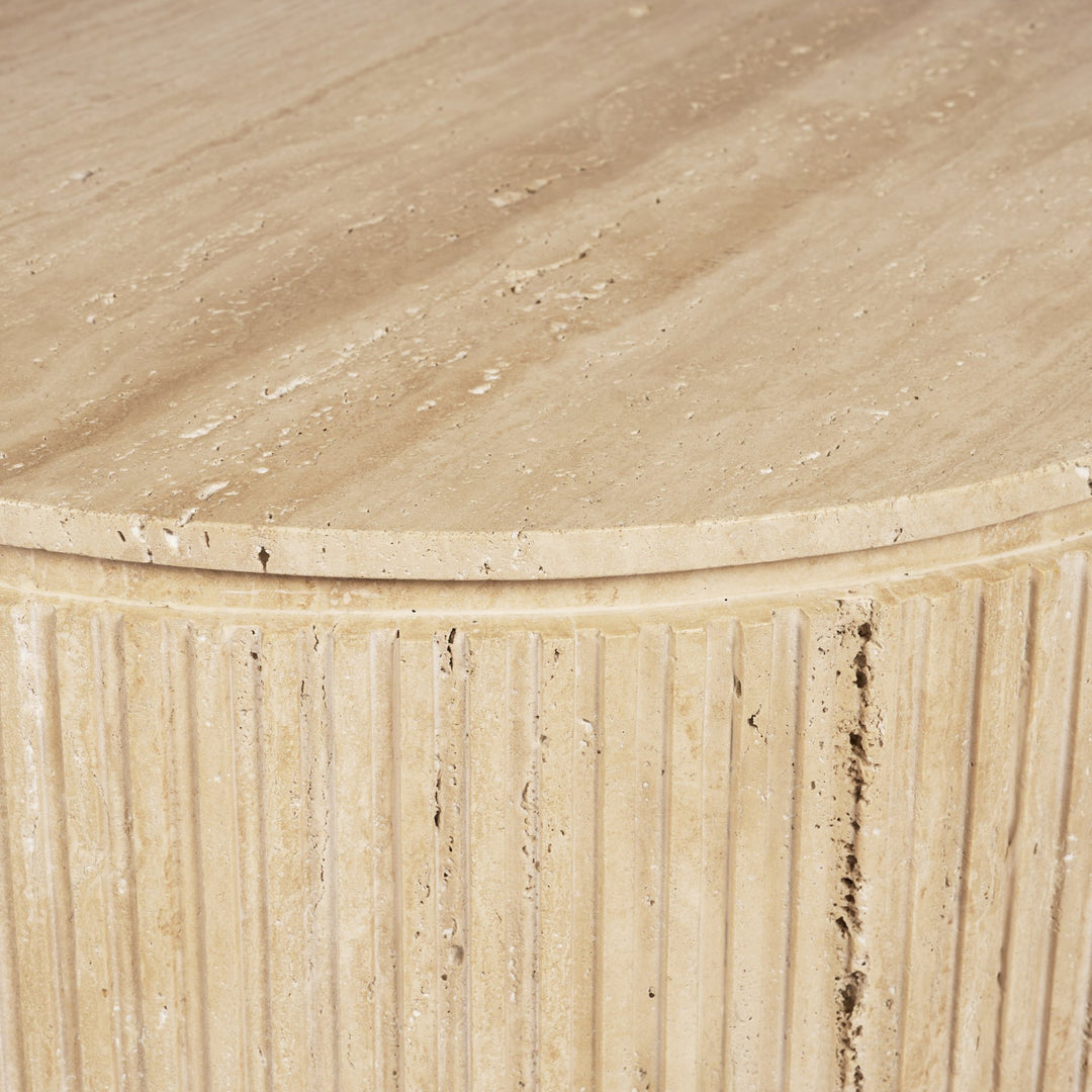 Elara Ribbed Oblong Travertine Coffee Table