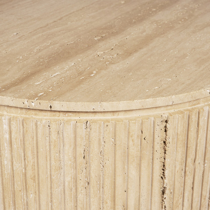 Elara Ribbed Oblong Travertine Coffee Table